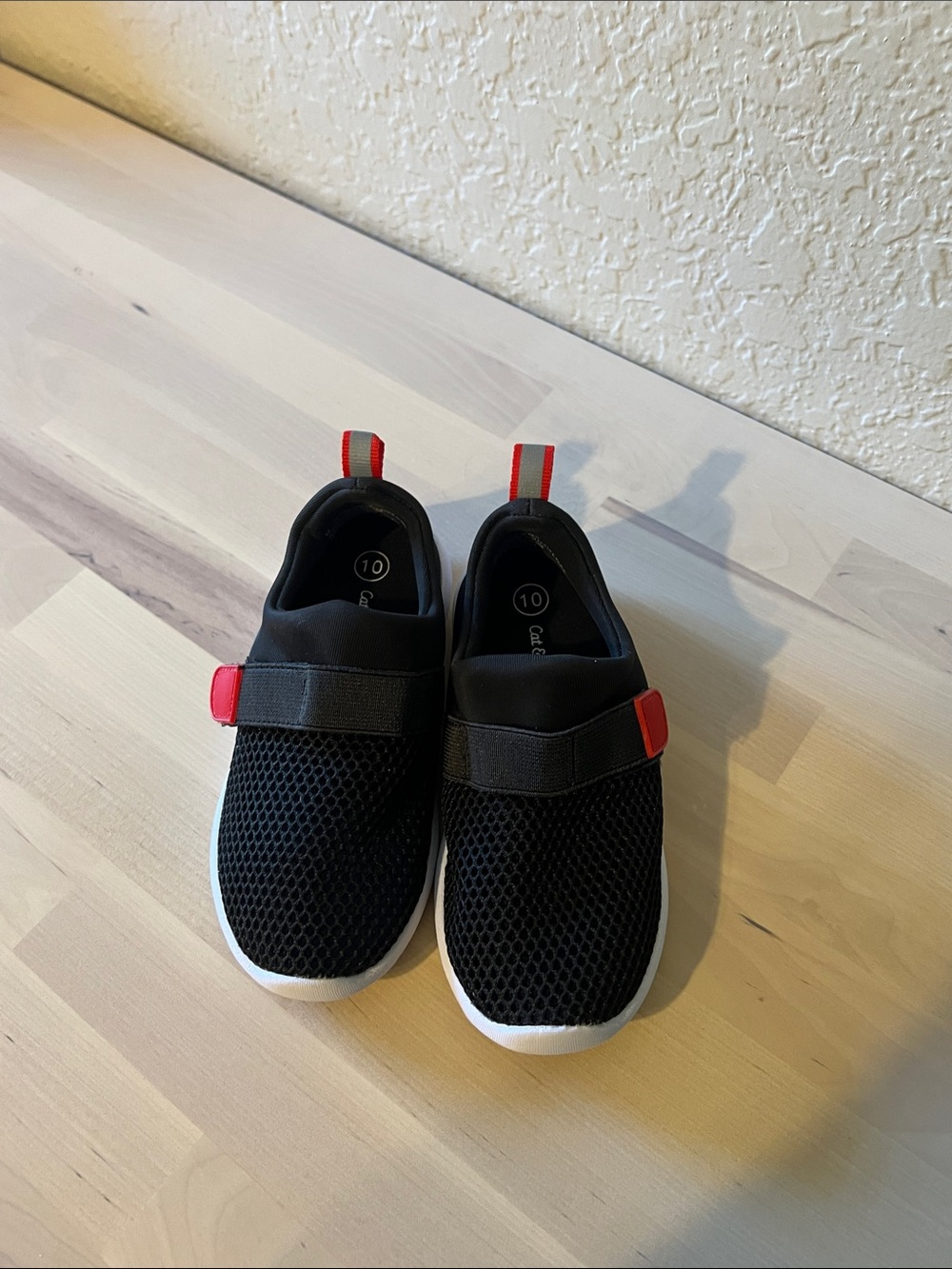 Cat & Jack Black Mesh Slip-On Sneakers with Red Tabs